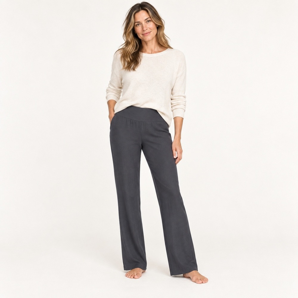 Eileen Fisher Washable Stretch Crepe Charcoal Pull On Straight Leg Pants Size XS